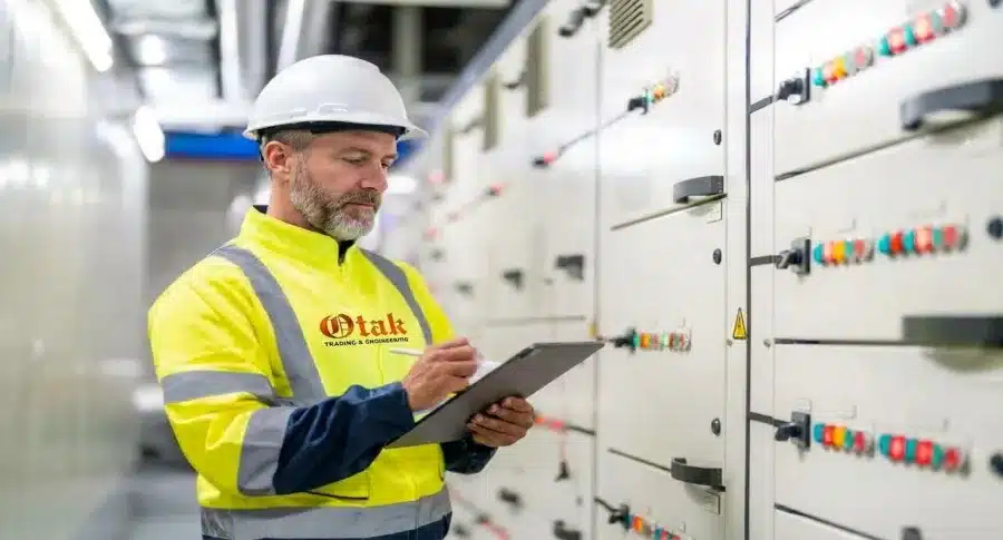 Industrial maintenance engineer inspecting equipment for asset integrity