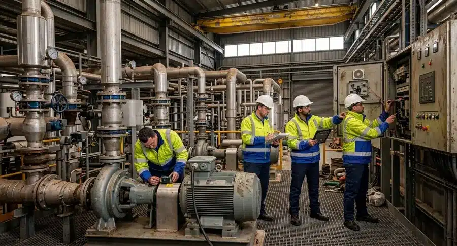 Industrial technicians inspecting equipment